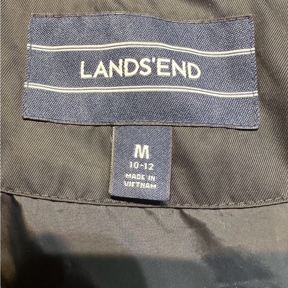 Lands End Womens Down Puffer Coat Black Faux Fur Hood Medium M Winter Jacket - Picture 4 of 8